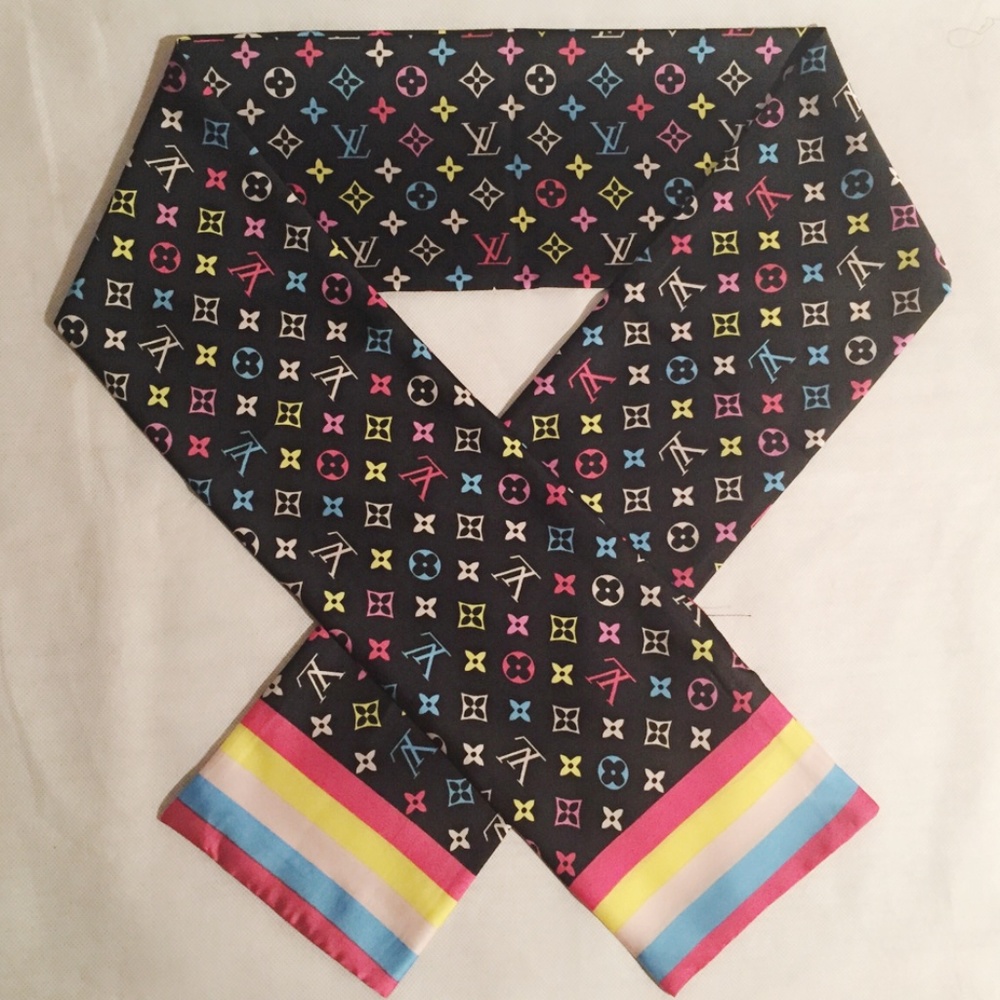 LV Black Multicolore Tsuini Twilly Bandeau Scarf